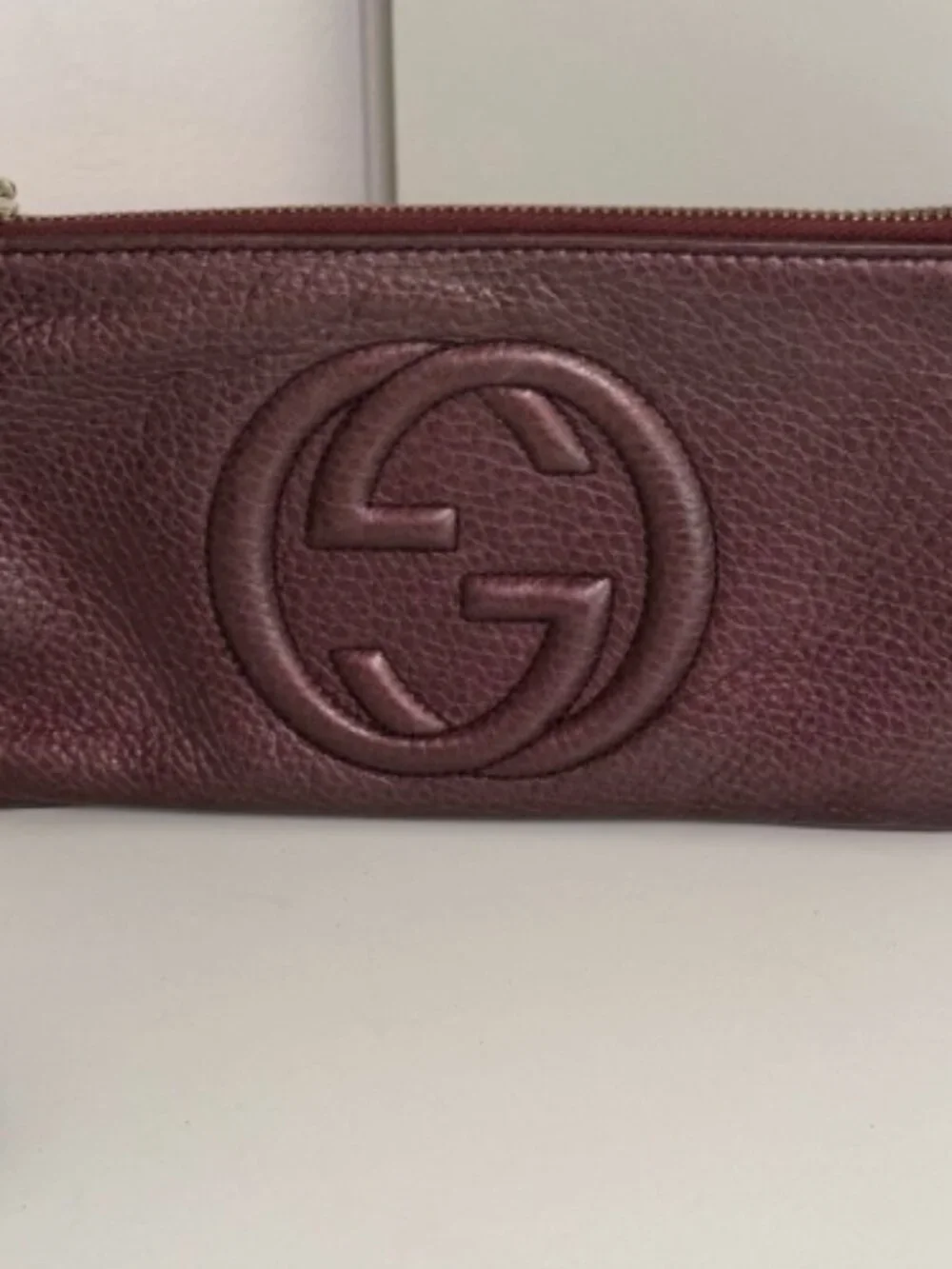 Gucci Soho Wristlet Clutch Burgundy Zipper Strap Pouch - Picture 1 of 7